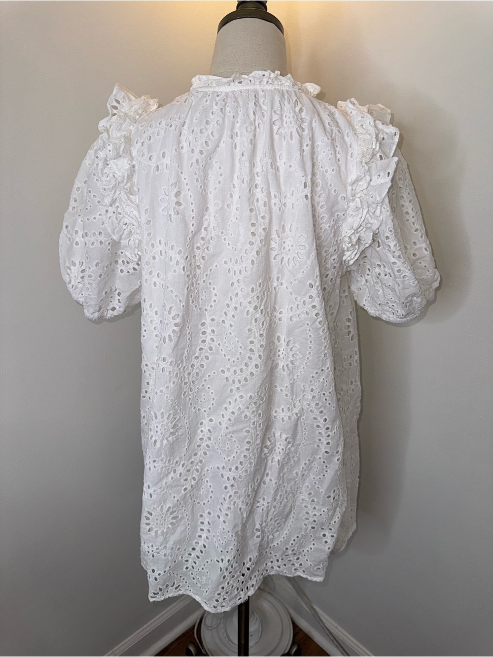 BuddyLove Women’s Large Kelly White Ivory Eyelet Puff Sleeve Mini Dress - Picture 8 of 9